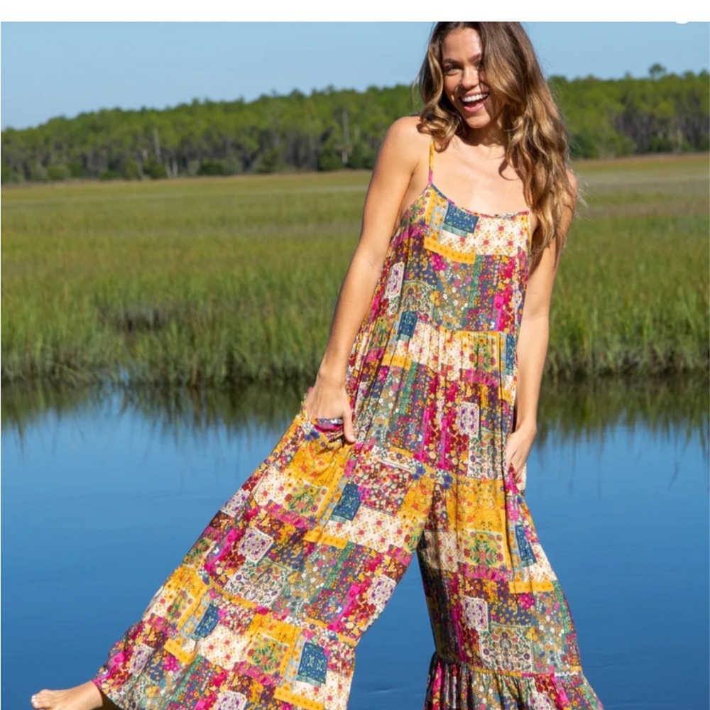 NATURAL LIFE Multicolor Patchwork Wide Leg Jumpsuit